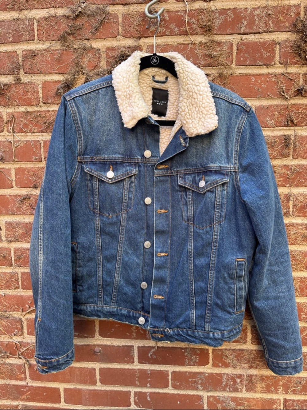 New Look Blue Denim Sherpa Jacket with Cream Collar